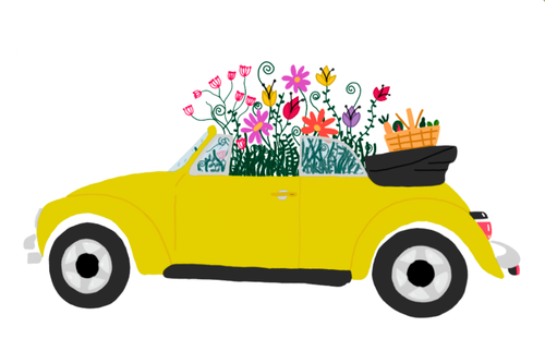 Fusca amarelo com flores